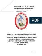 Directiva para la ejecución de proyectos de inversión pública por modalidad de ejecución presupuestaria directa y/o encargo