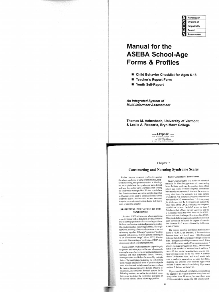 Manual For The ASEBA SchoolAge PDF