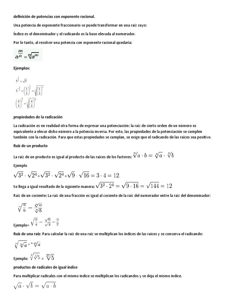 Definición de Potencias Con Exponente Racional | PDF | Exponenciación ...