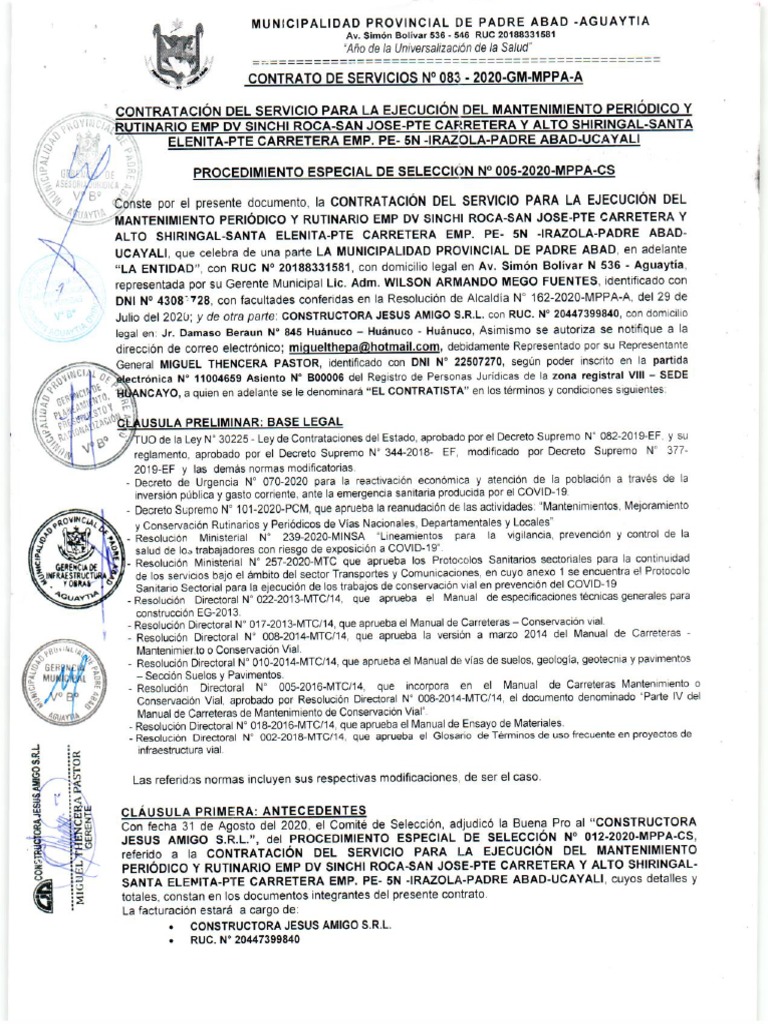 Contrato Constructora Jesus Amigo S.R.L. | PDF