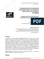 Compreensão de Professores de Biologia Sobre As Interações Entre Ciência, Tecnologia e Sociedade