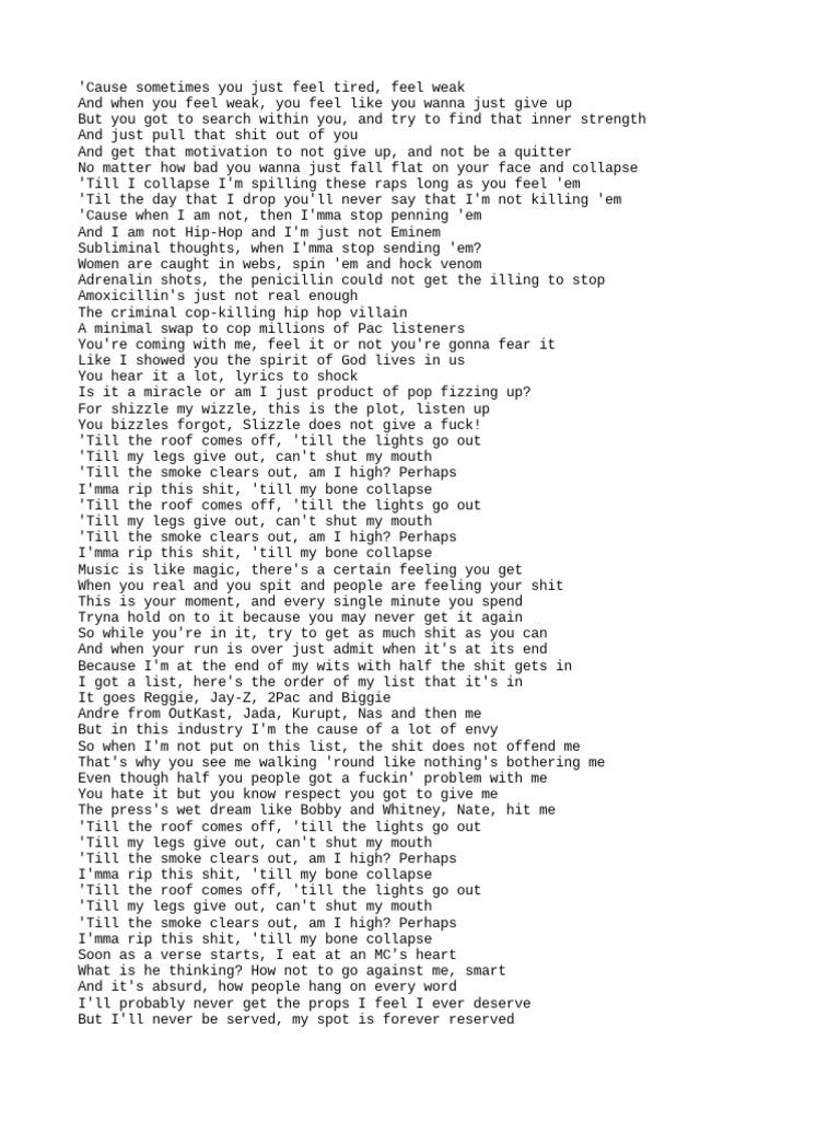 Till I Collapse Lyrics PDF Hip Hop Music Hip Hop