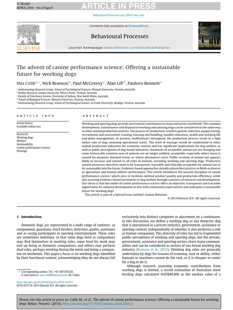 The Advent of Canine Performance Science-Offering A Sustainable Future ...