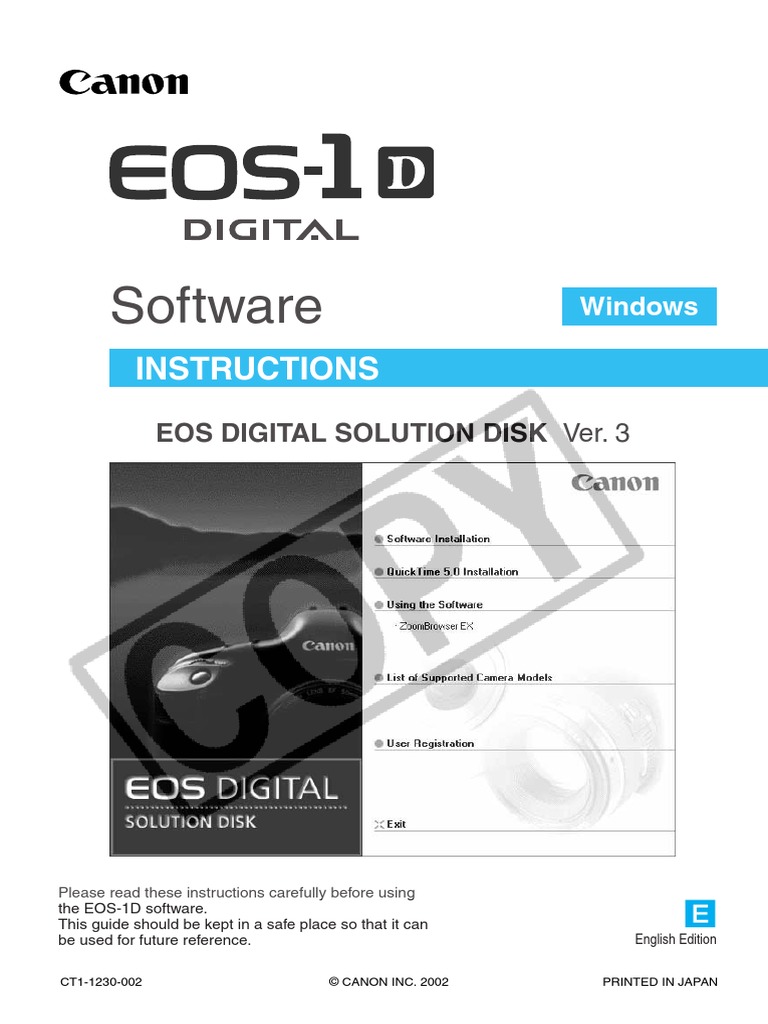 Software Instructions EOS DIGITAL SOLUTION DISK Ver.3 For Windows PDF