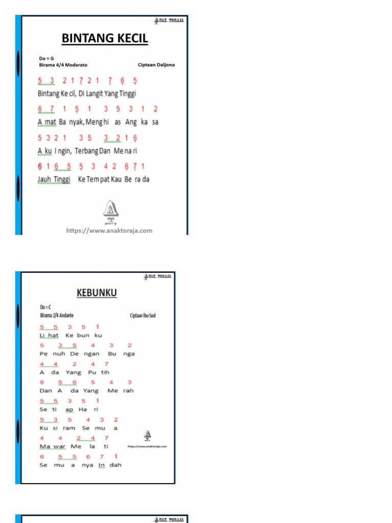 Notasi Angka Lagu Anak | PDF