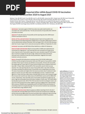 Myocarditis Cases Reported After mRNA-Based COVID-19 Vaccination in the US From December 2020 to August 2021