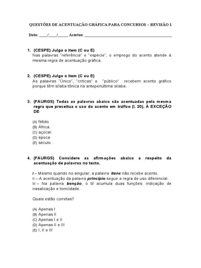 Questões de Acentuação Gráfica para Concursos | PDF | Estresse ...