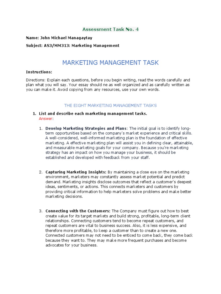 Key Marketing Management Tasks Explained | PDF | Marketing | Brand