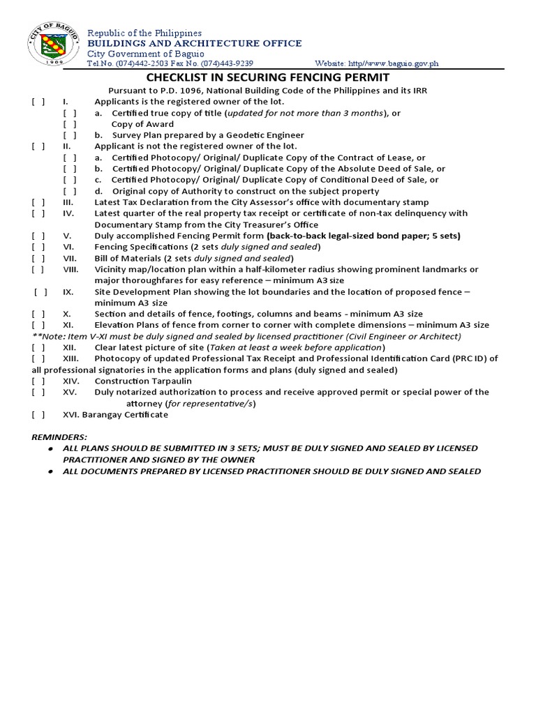 Checklist in Securing Fencing Permit Buildings and Architecture Office