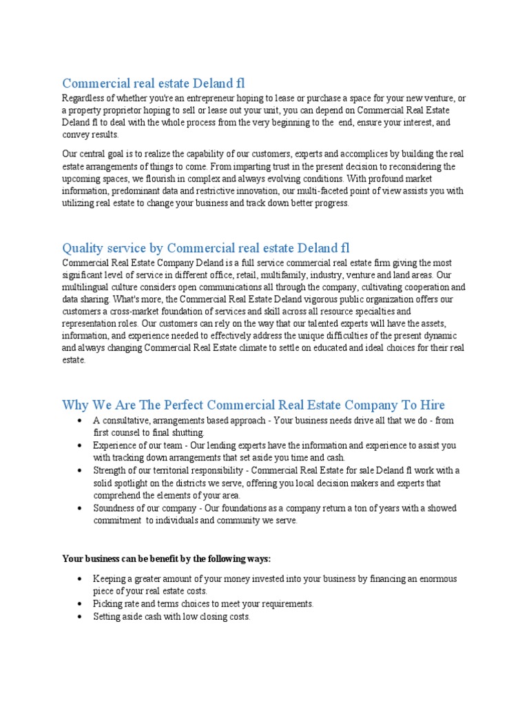 Commercial Real Estate Deland FL PDF Commercial Property Business