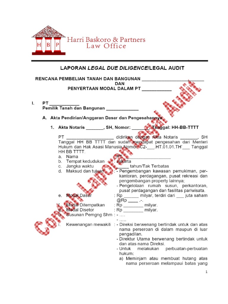LAPORAN LEGAL DUE DILIGENCE - LEGAL AUDIT - PDF Download Gratis | PDF