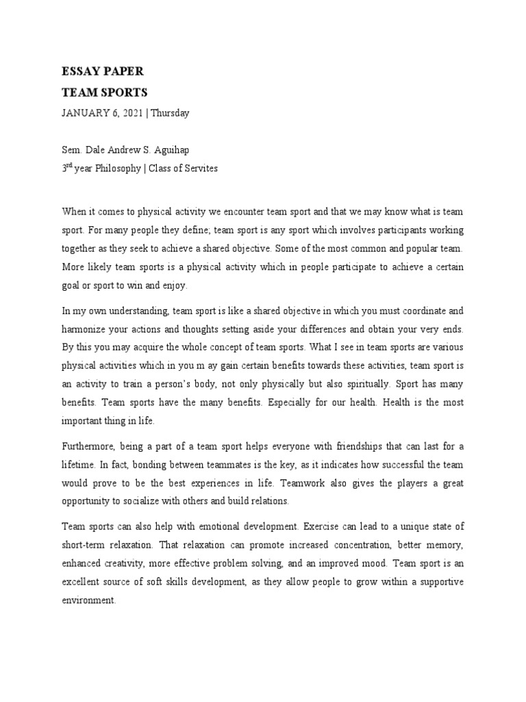Team Sports Essay PDF
