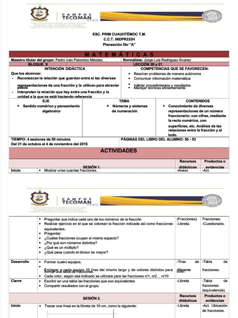 PDF Planeacion Matematicas Quinto Grado Desafio 20 y 21 DD PDF