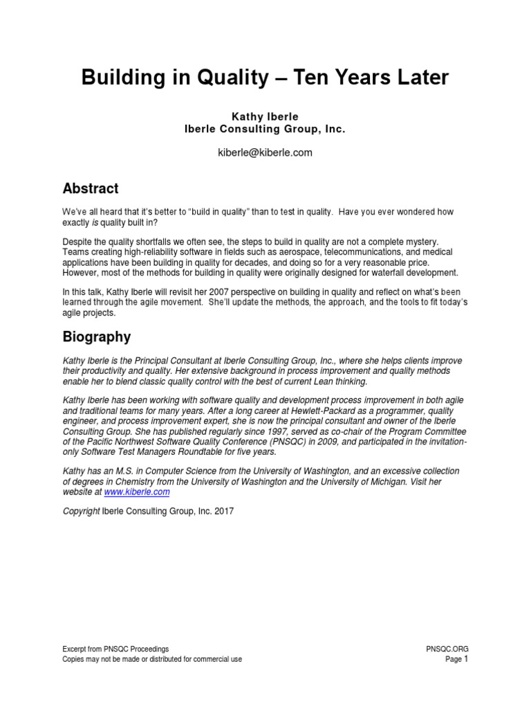 Building in Quality Paper v19 | PDF | Test Driven Development | Agile ...