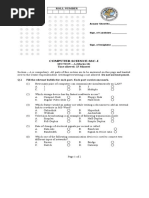 Computer Science Ssc-I: Answer Sheet No.