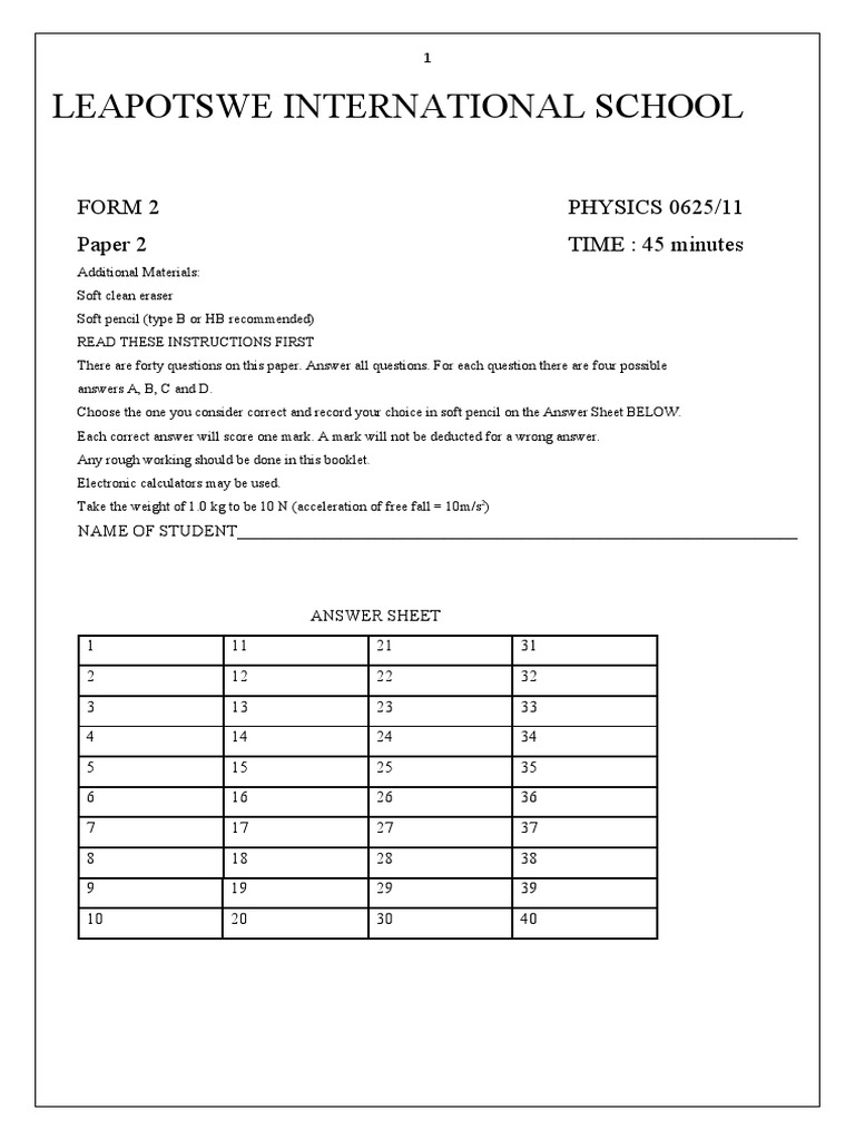 Physics Exam for Form 2 Students | PDF | Series And Parallel Circuits ...