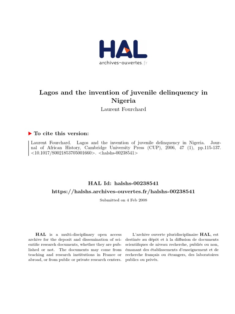 Invention of Juvenile Delinquency in Lagos | PDF | Nigeria | Unemployment