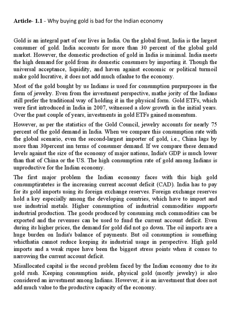 Article-1.1 - Why Buying Gold Is Bad For The Indian Economy | PDF ...