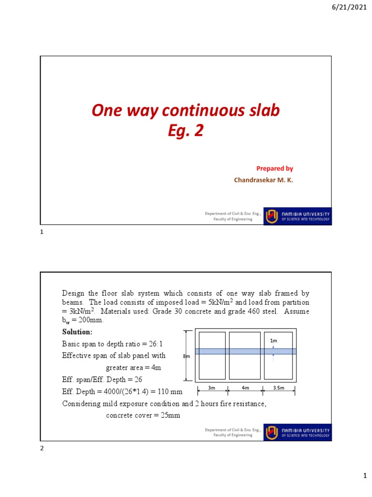 One Way Continuous Slab Eg2 PDF Concrete Architecture