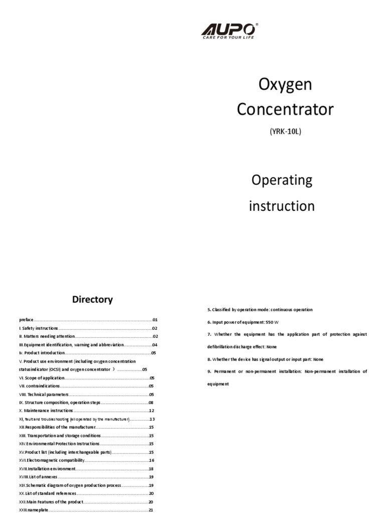 Oxygen Concentrator Operating Instruction PDF Fuse (Electrical
