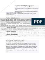 Quais verbos utilizar nos objetivos geral e específico