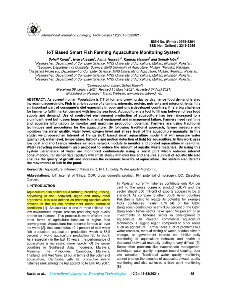 IoT-Based Aquaculture Monitoring System | PDF | Water | Internet Of Things