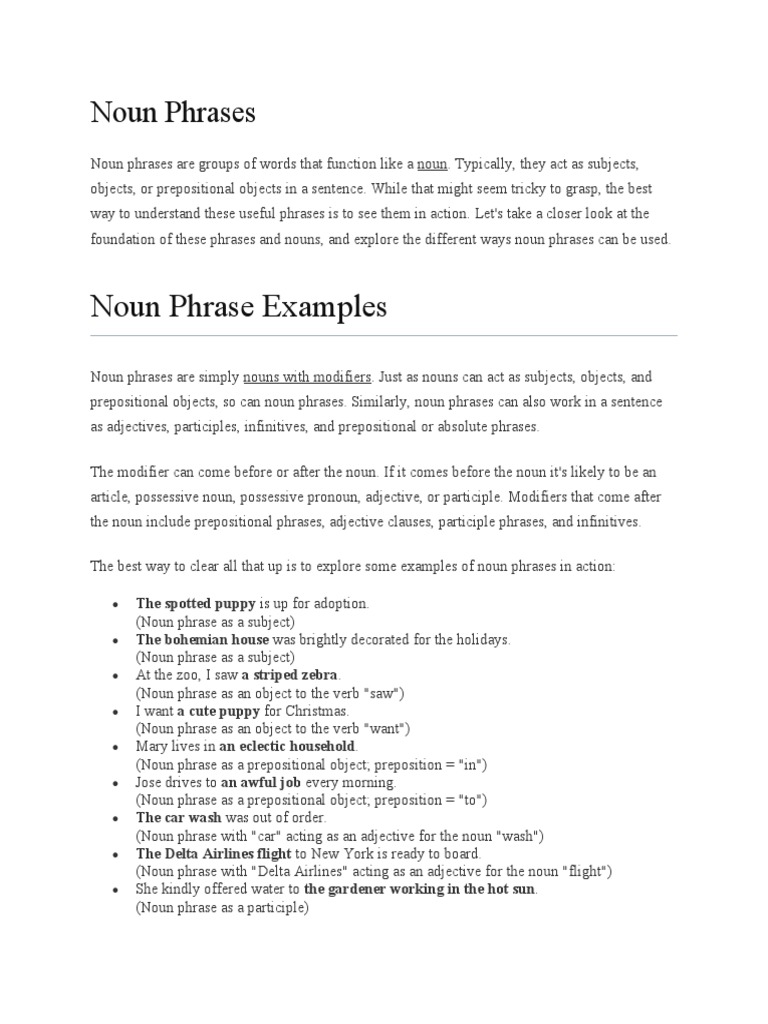 Understand Noun Phrases and Their Functions | PDF | Adjective | Adverb