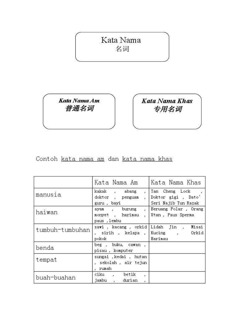 Contoh Kata Nama Am Dan Kata Nama Khas