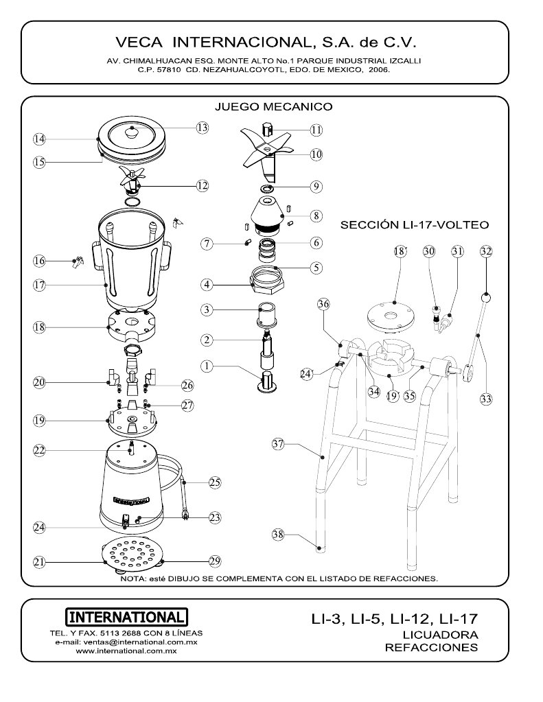 LICUADORA Internacional Partes PDF