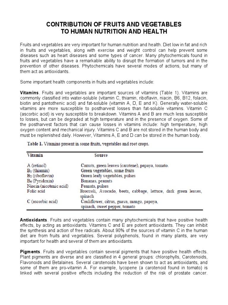 Contribution of Fruits and Vegetables PDF Carcinogen Vitamin