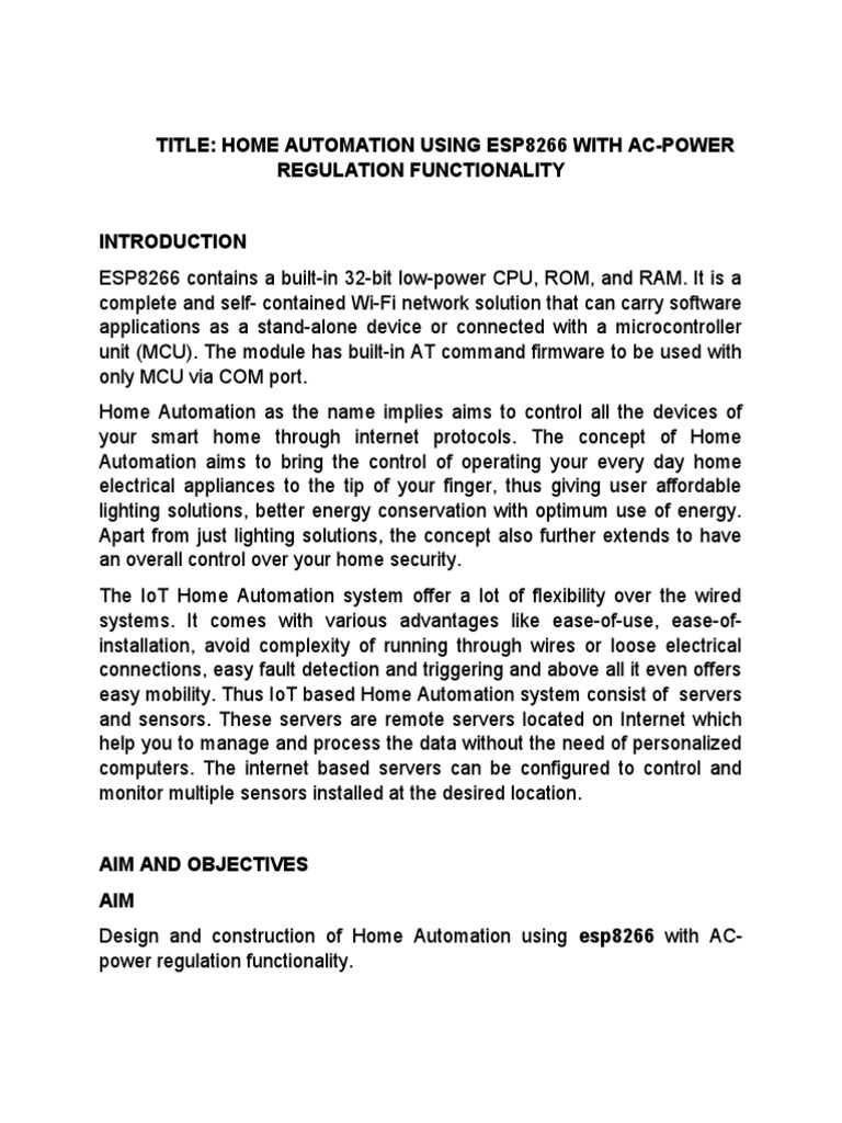 Home Automation Using Esp8266 With Ac PDF Home Automation