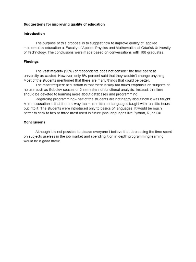 Suggestions For Improving Quality of Education | PDF