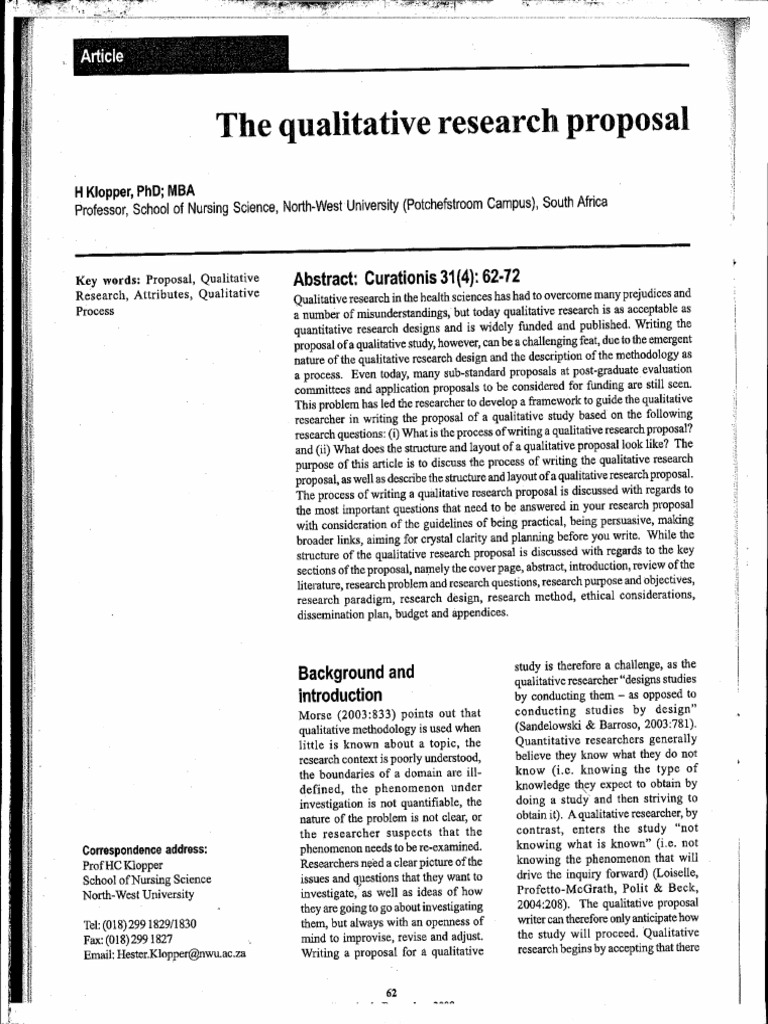 the qualitative research proposal klopper