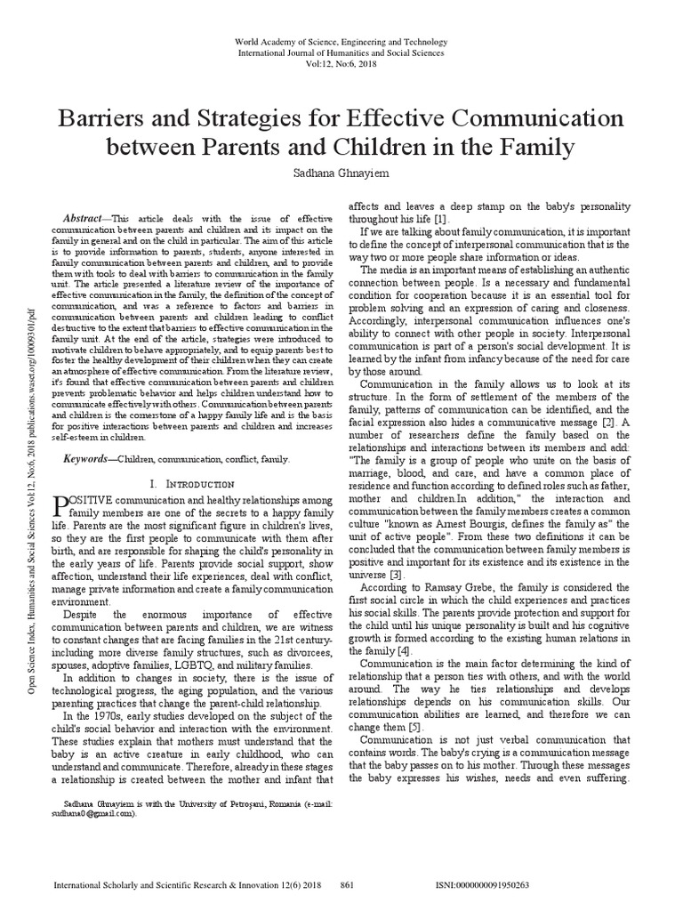 Barriers and Strategies For Effective Communication Between Parents and ...