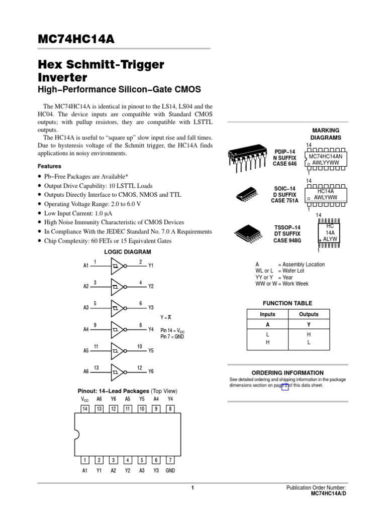 MC74HC14A Hex Schmitt Trigger Inverter: High Performance