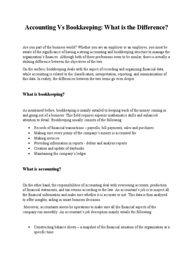 Bookkeeping vs Accounting Explained | PDF | Bookkeeping | Accounting