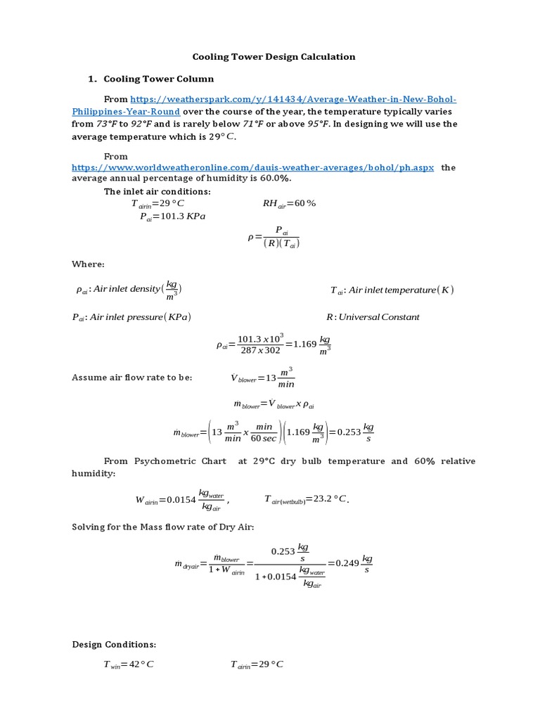 Cooling Tower Design Calculation PDF Humidity Density