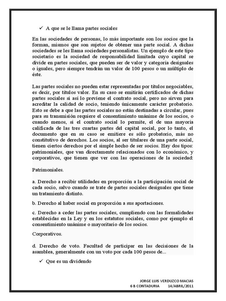 A Que Se Le Llama Partes Sociales