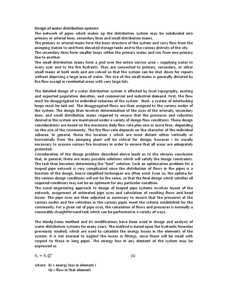 Water Distribution System Design | PDF | Mechanical Engineering