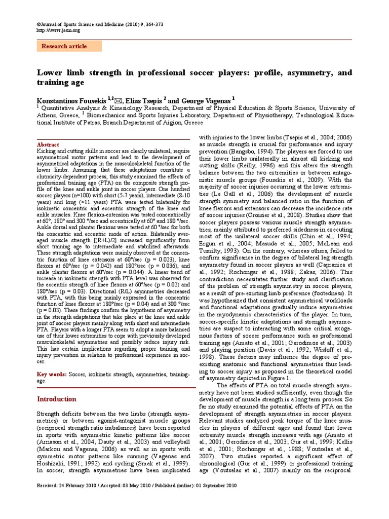 Lower Limb Strength in Professional Soccer Players Profile, Asymmetry ...