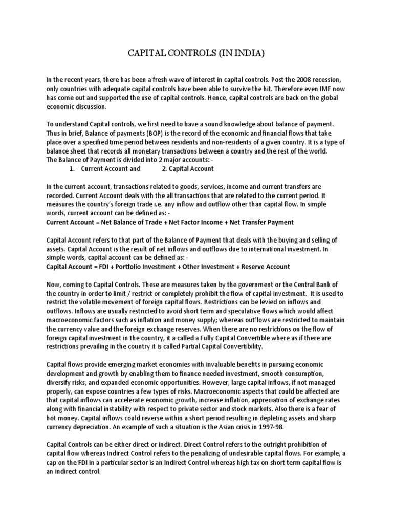 Capital Controls PDF Capital Account Balance Of Payments