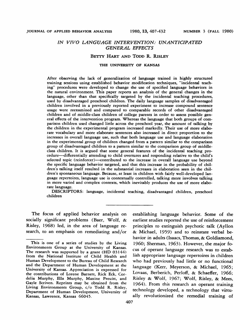 MEANINGFUL DIFFERENCES HART AND RISLEY SUMMARY intelligence overview
