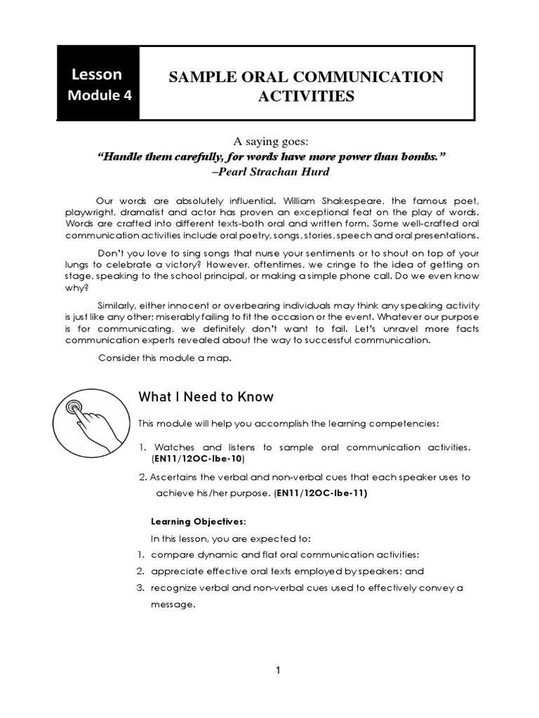 Lesson: Sample Oral Communication Activities | PDF | Nonverbal ...