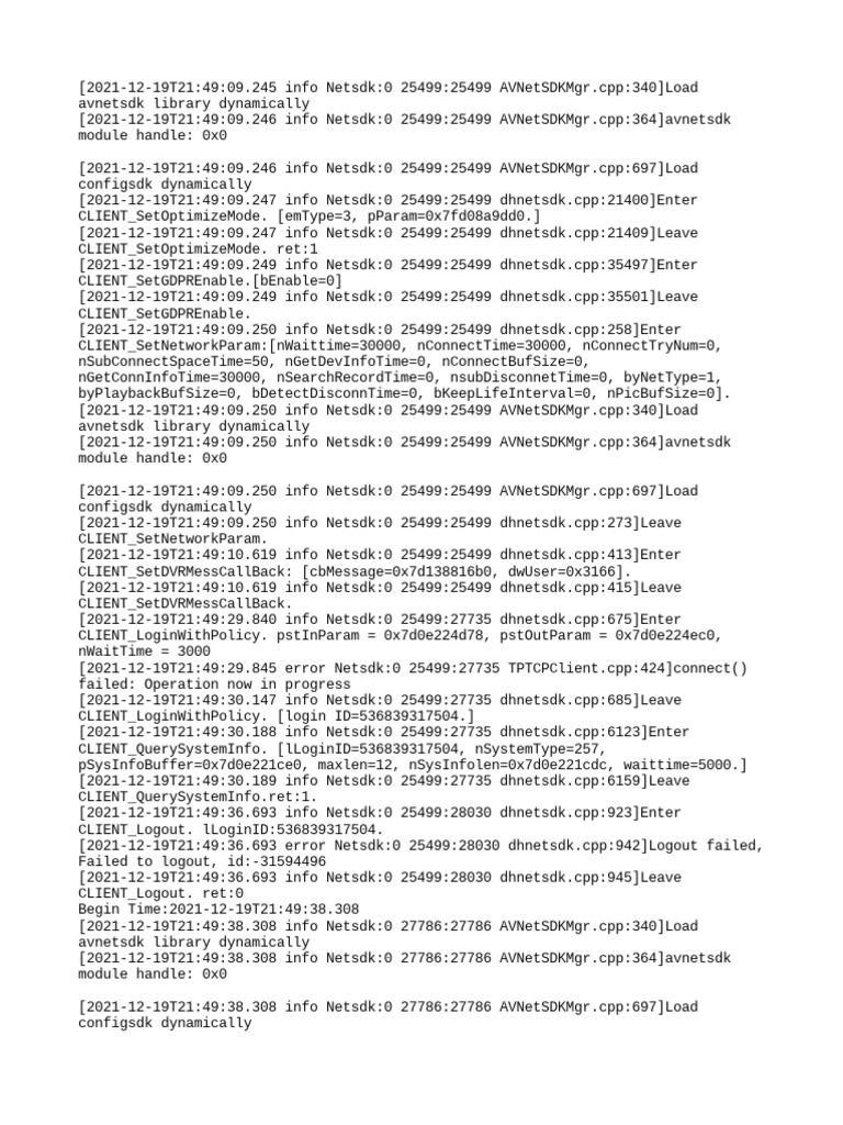 AVNetSDK Library Load and Network Logs | PDF | Computing | Computer ...
