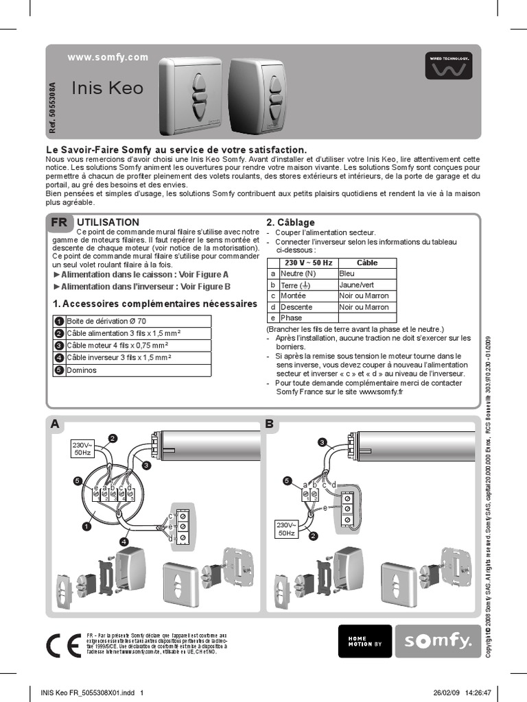Interrupteur volet roulant Somfy - Inverseur Inis Keo PF Réf