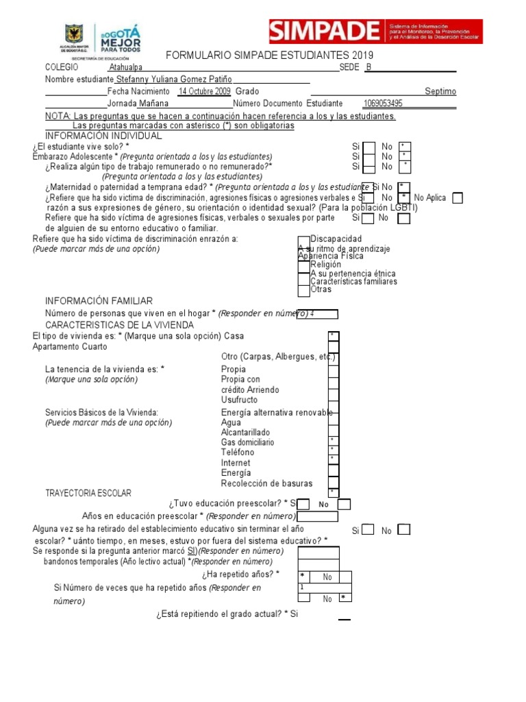 Formulario Simpade | PDF | Educación de la primera infancia ...