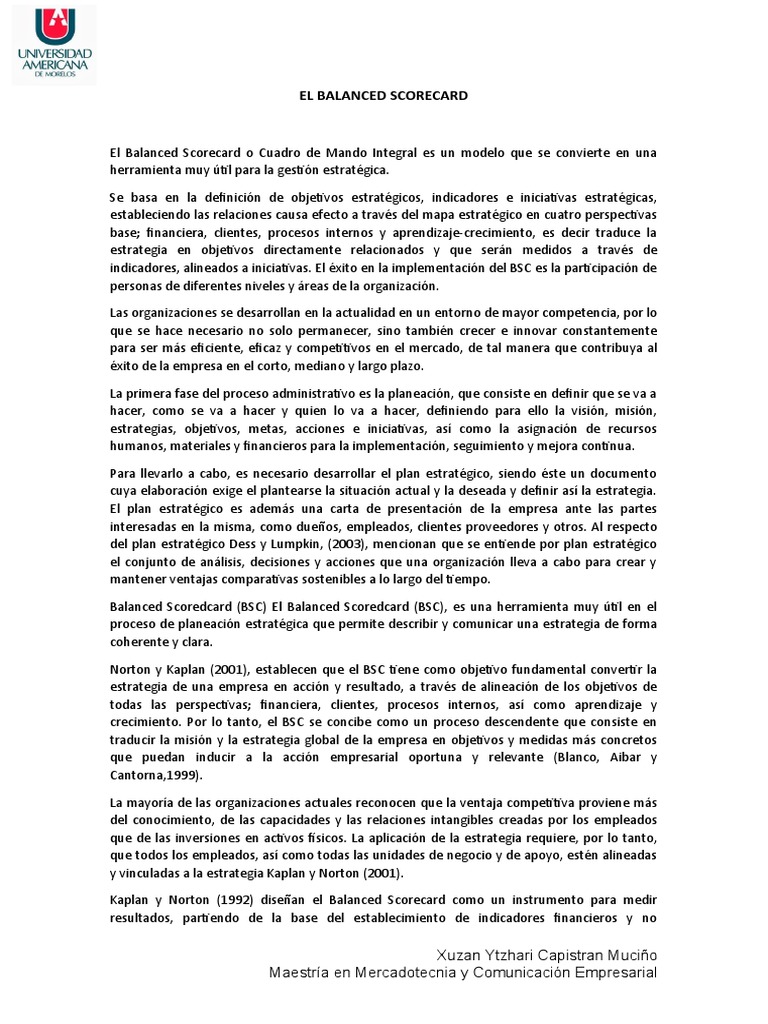 Balanced Scorecard | PDF | Planificación estratégica | Planificación