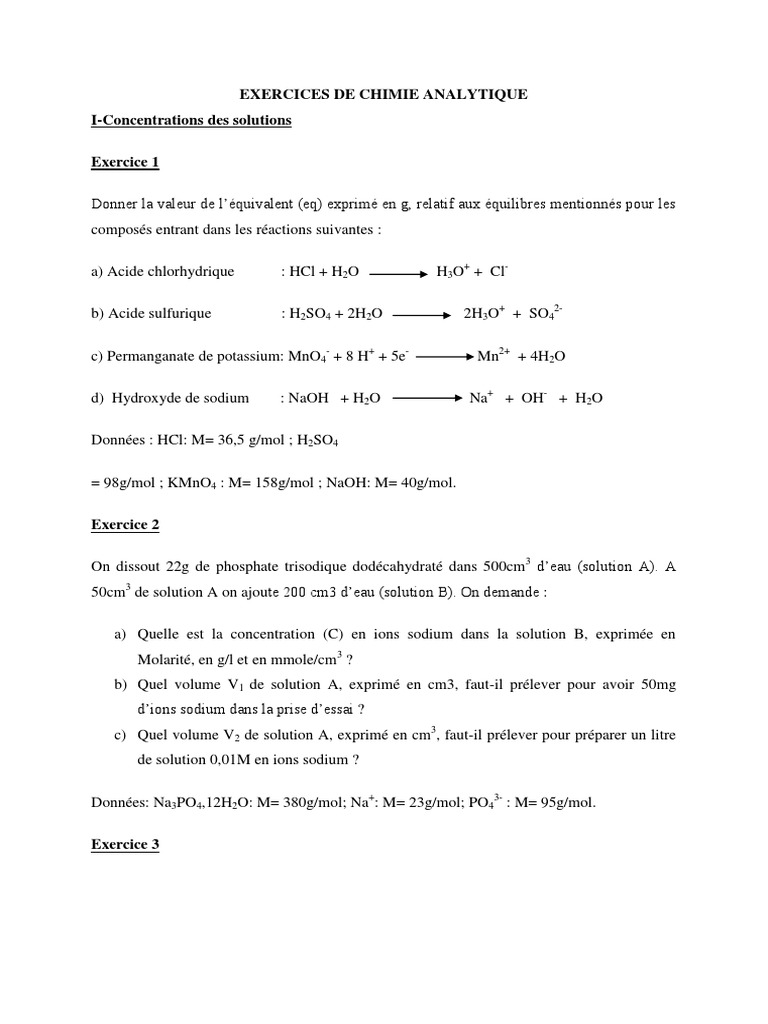 Exercices de Chimie Analytique | PDF | Ph | Hydroxyde de sodium