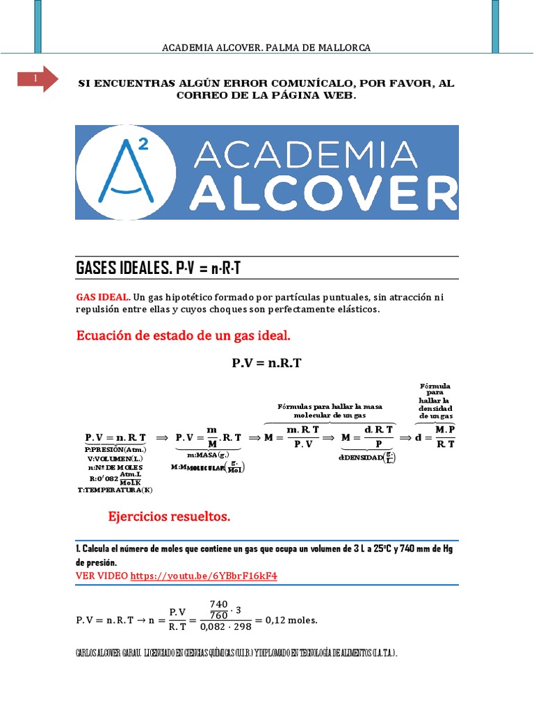 Ecuaciones y Ejercicios de Gases Ideales | PDF | Gases | Mole (Unidad)