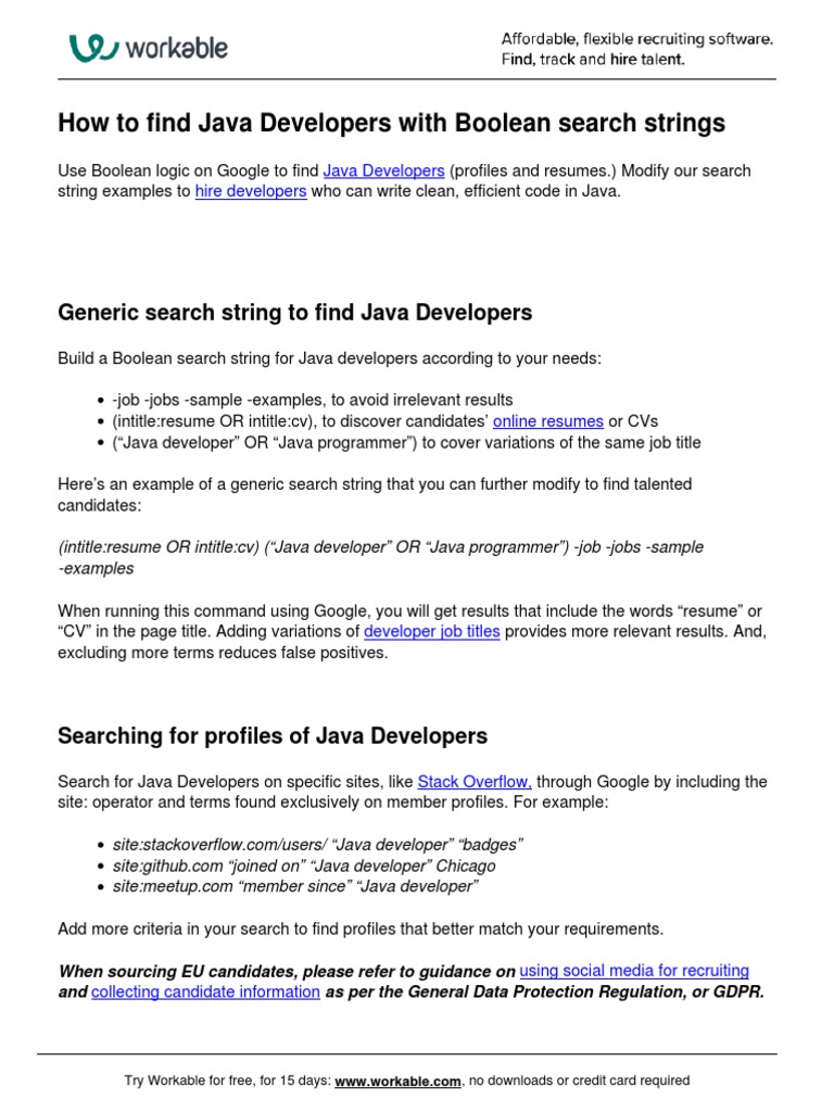 How To Find Java Developers With Boolean Search Strings | PDF | Java ...
